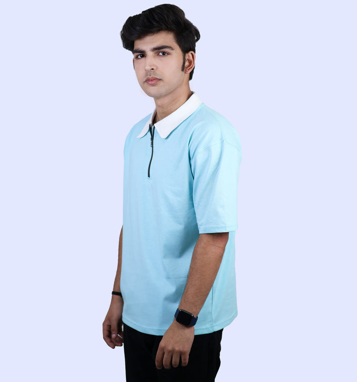 Mon Zurich Plain Oversized Polo T-Shirt In Cyan - Mon Zurich Plain Collection