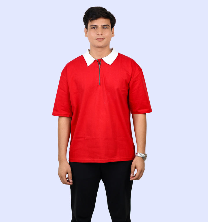 Mon Zurich Plain Oversized Polo T-Shirt In Red - Mon Zurich Plain Collection