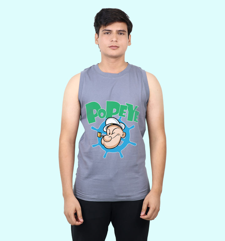 Popeye Cartoons And Comics Front print Vest In Gray - Mon Zurich Fan Art Printed Collection