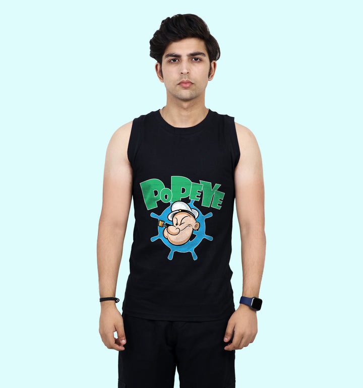 Popeye Cartoons And Comics Front print Vest In Black - Mon Zurich Fan Art Printed Collection