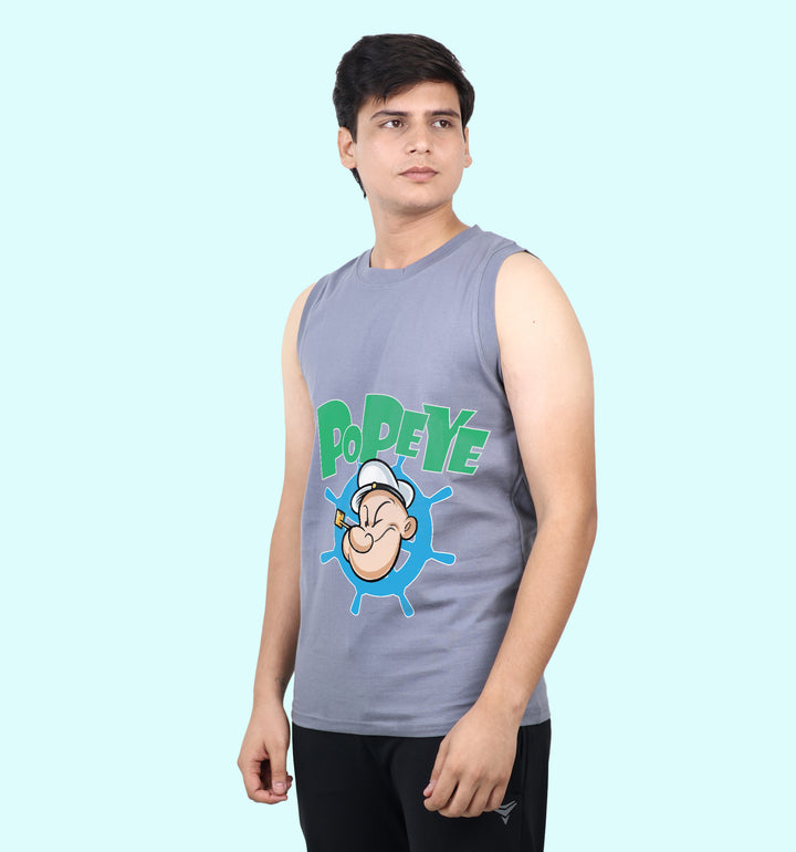 Popeye Cartoons And Comics Front print Vest In Gray - Mon Zurich Fan Art Printed Collection