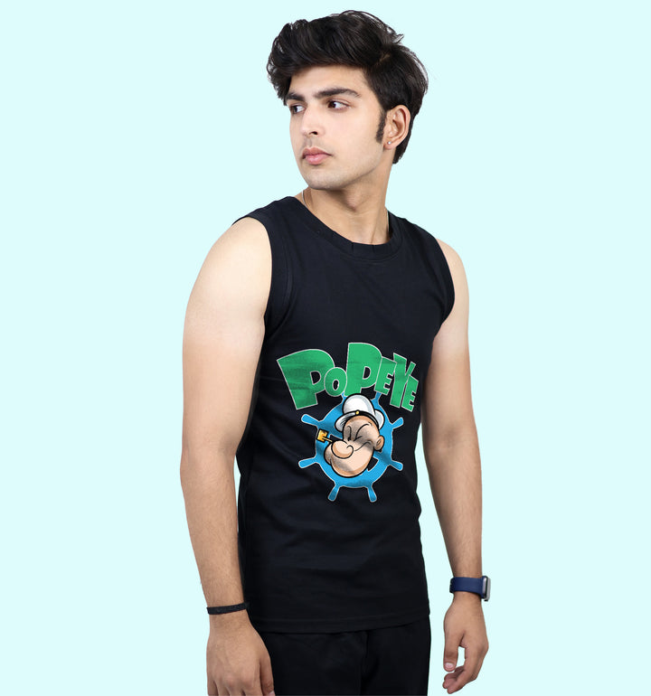 Popeye Cartoons And Comics Front print Vest In Black - Mon Zurich Fan Art Printed Collection