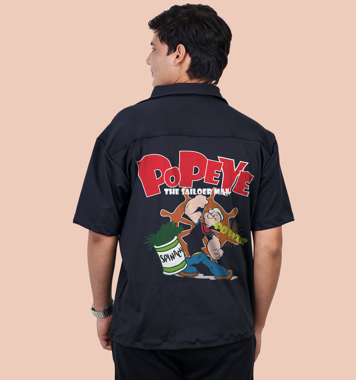 The Sailorman - Popeye Cartoons And Comics Back print Casual Shirt In Black - Mon Zurich Fan Art Printed Collection