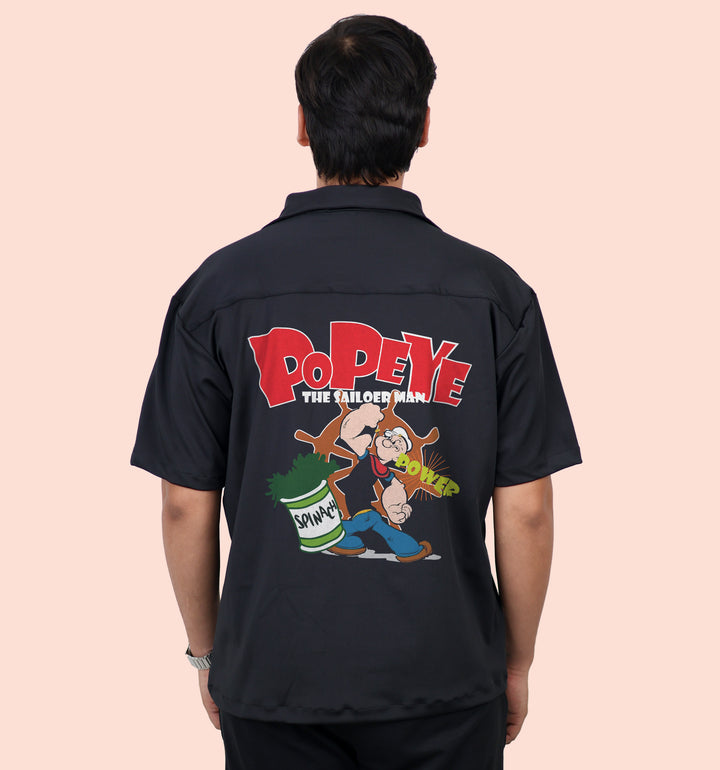 The Sailorman - Popeye Cartoons And Comics Back print Casual Shirt In Black - Mon Zurich Fan Art Printed Collection