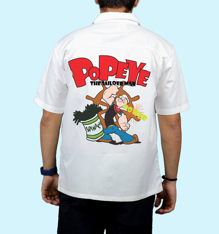 The Sailorman - Popeye Cartoons And Comics Back print Casual Shirt In White - Mon Zurich Fan Art Printed Collection