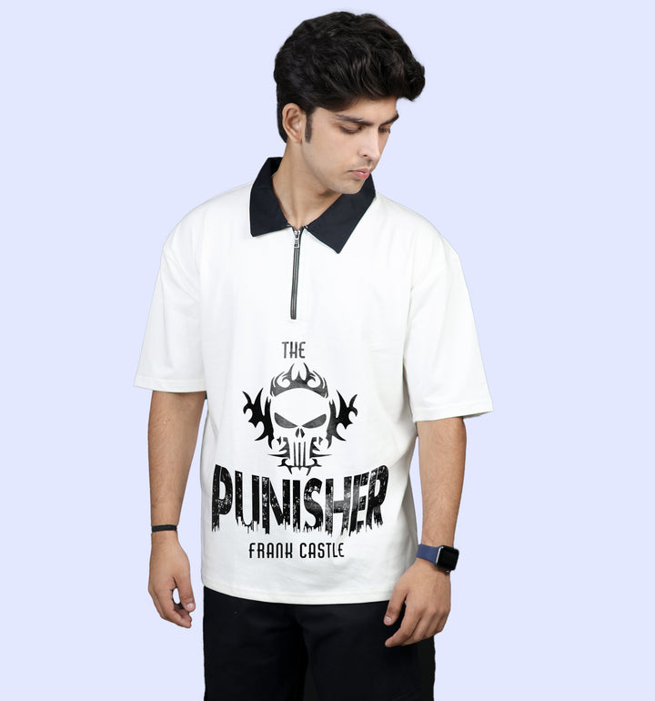 The Punisher - Frank Castle Movies And Tv Shows Back print Polo T-Shirt In White - Mon Zurich Fan Art Printed Collection