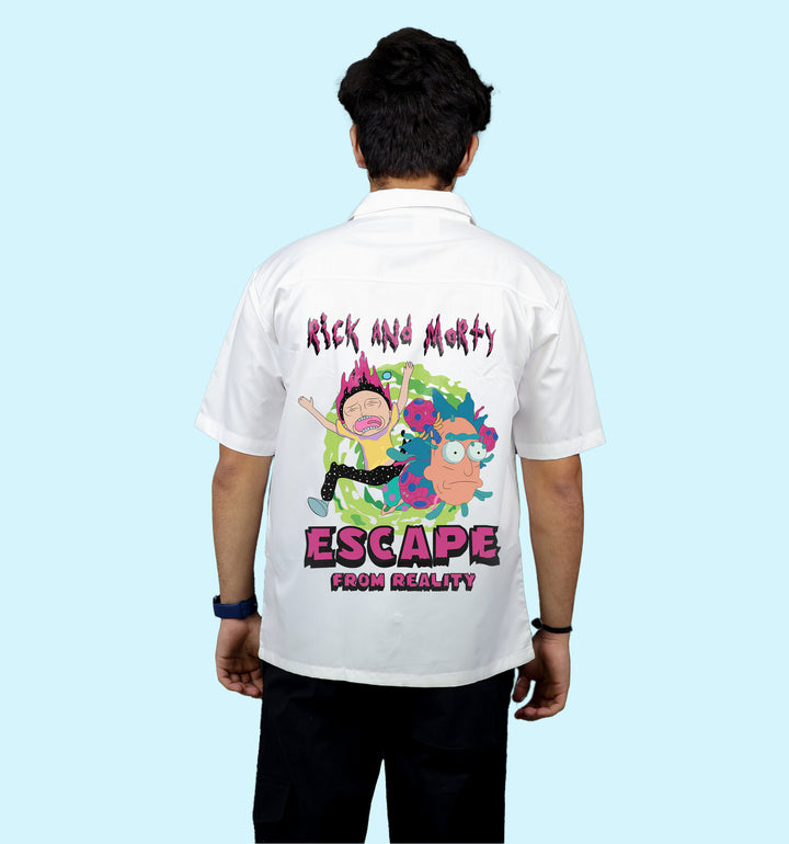 Rick And Morty - Escape From Reality Cartoons And Comics back print Casual Shirt In White - Mon Zurich Fan Art Printed Collection