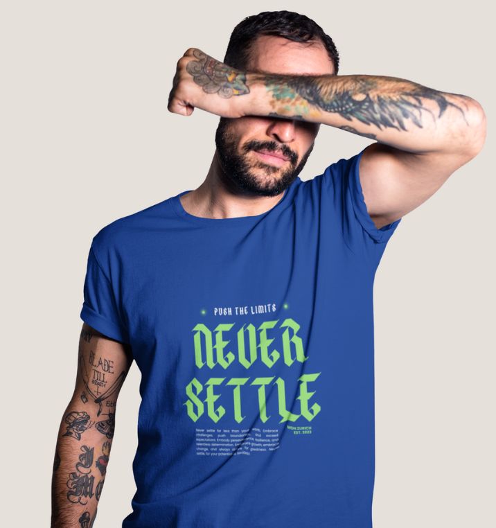 Never Settle T-Shirt In Dark - Mon Zurich Originals