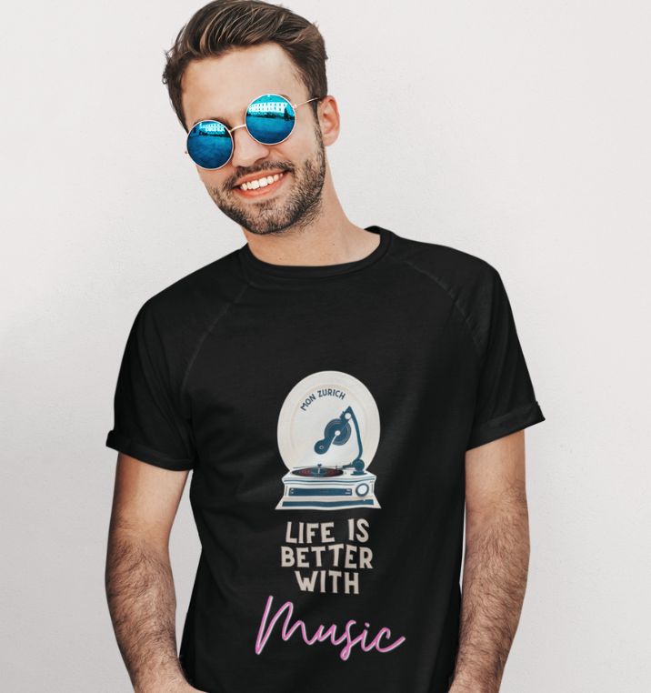 Life Is Better With Music T-Shirt In Dark - Mon Zurich Originals