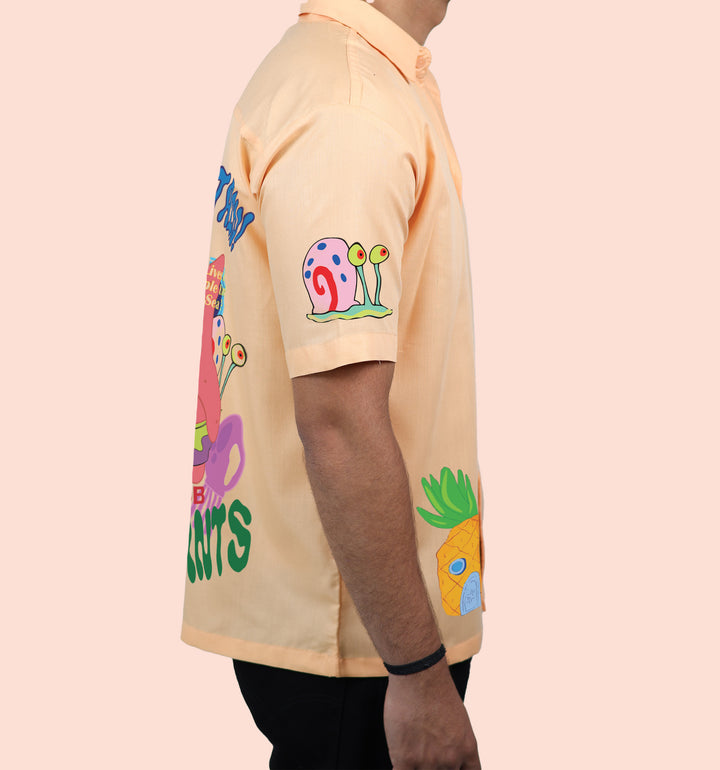 Aye, Aye Captain! - Spongebob Cartoons And Comics Back print Casual Shirt In Cream - Mon Zurich Fan Art Printed Collection