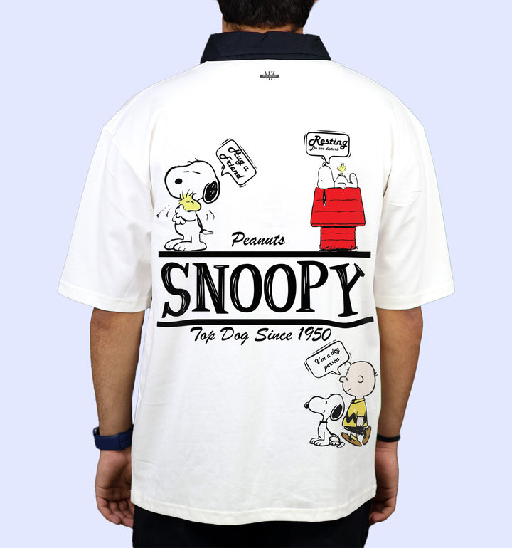 Snoopy - Peanuts Cartoons And Comics Polo T-Shirt In White - Mon Zurich Fan Art Printed Collection