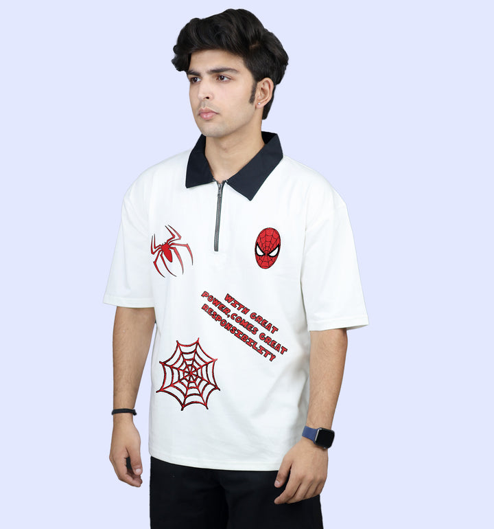 Spiderman Cartoons And Comics Polo T-Shirt In White - Mon Zurich Fan Art Printed Collection