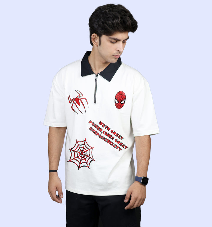 Spiderman Cartoons And Comics Polo T-Shirt In White - Mon Zurich Fan Art Printed Collection