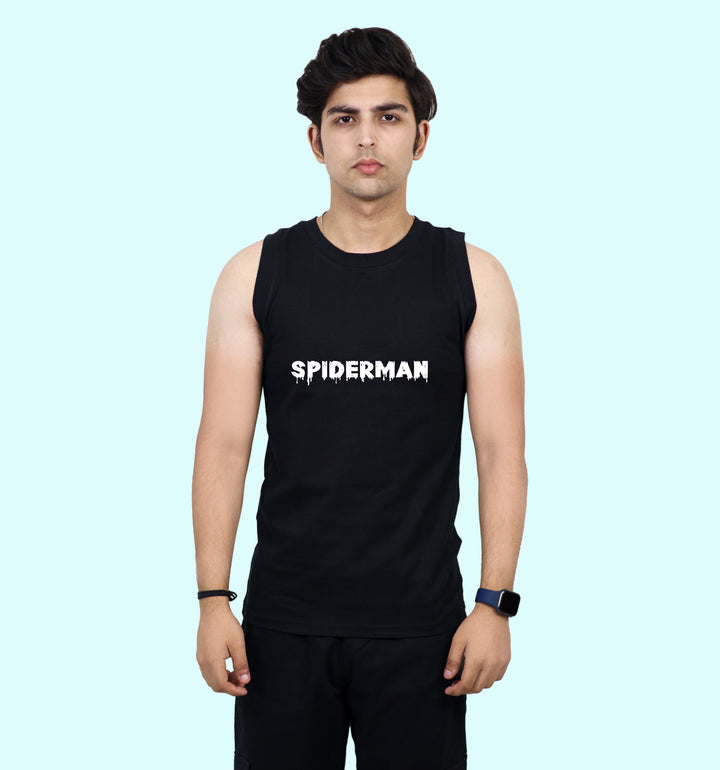 Spiderman Super Hero Back print Vest In Black - Mon Zurich Fan Art Printed Collection