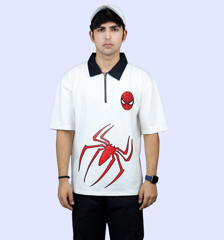 Spiderman - Spider Web Cartoons And Comics Polo T-Shirt In White - Mon Zurich Fan Art Printed Collection