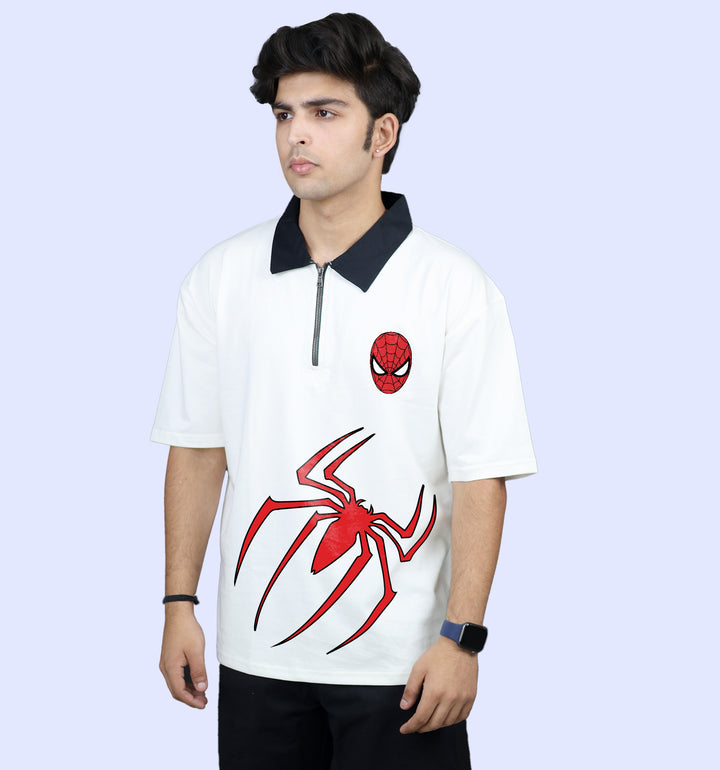 Spiderman - Spider Web Cartoons And Comics Polo T-Shirt In White - Mon Zurich Fan Art Printed Collection