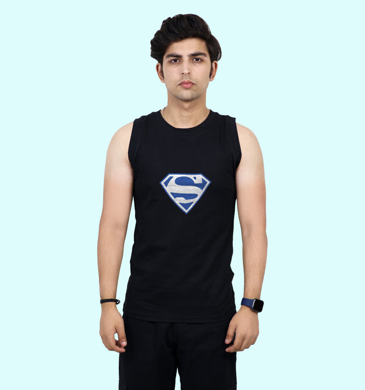 Superman Super Hero Back print Vest In Black - Mon Zurich Fan Art Printed Collection