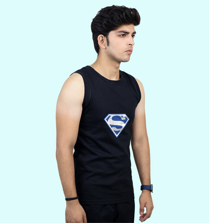 Superman Super Hero Back print Vest In Black - Mon Zurich Fan Art Printed Collection