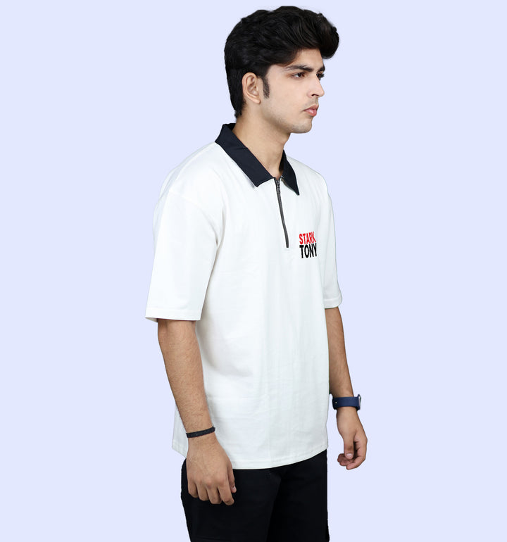 Tony Stark Movies And Tv Shows Front print Polo T-Shirt In White - Mon Zurich Fan Art Printed Collection