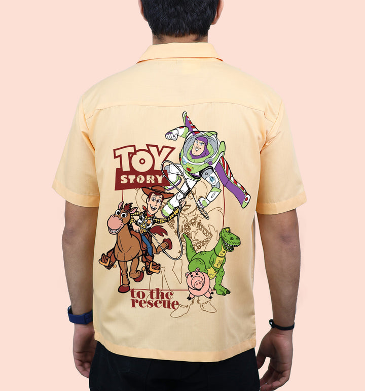 Toy Story - To The Rescue Cartoons And Comics Back print Casual Shirt In Cream - Mon Zurich Fan Art Printed Collection