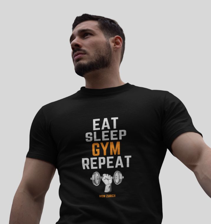 Eat Sleep Gym Repeat T-Shirt In Dark - Mon Zurich Originals