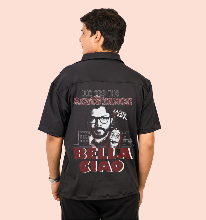 Bella Ciao - We Are Resistance Movies And Tv Shows Back print Casual Shirt In Black - Mon Zurich Fan Art Printed Collection