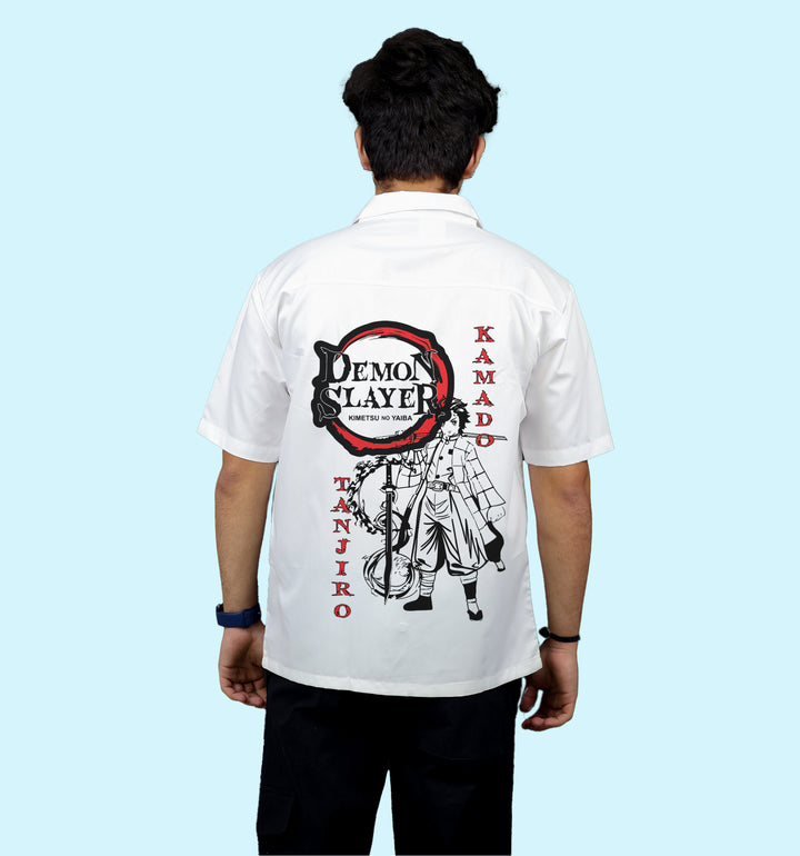 Demon Slayer - Kamao Anime Back print Casual Shirt In White - Mon Zurich Fan Art Printed Collection