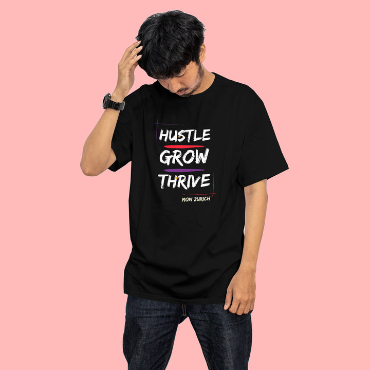 Hustle, Grow, Thrive T-Shirt In Dark - Mon Zurich Originals