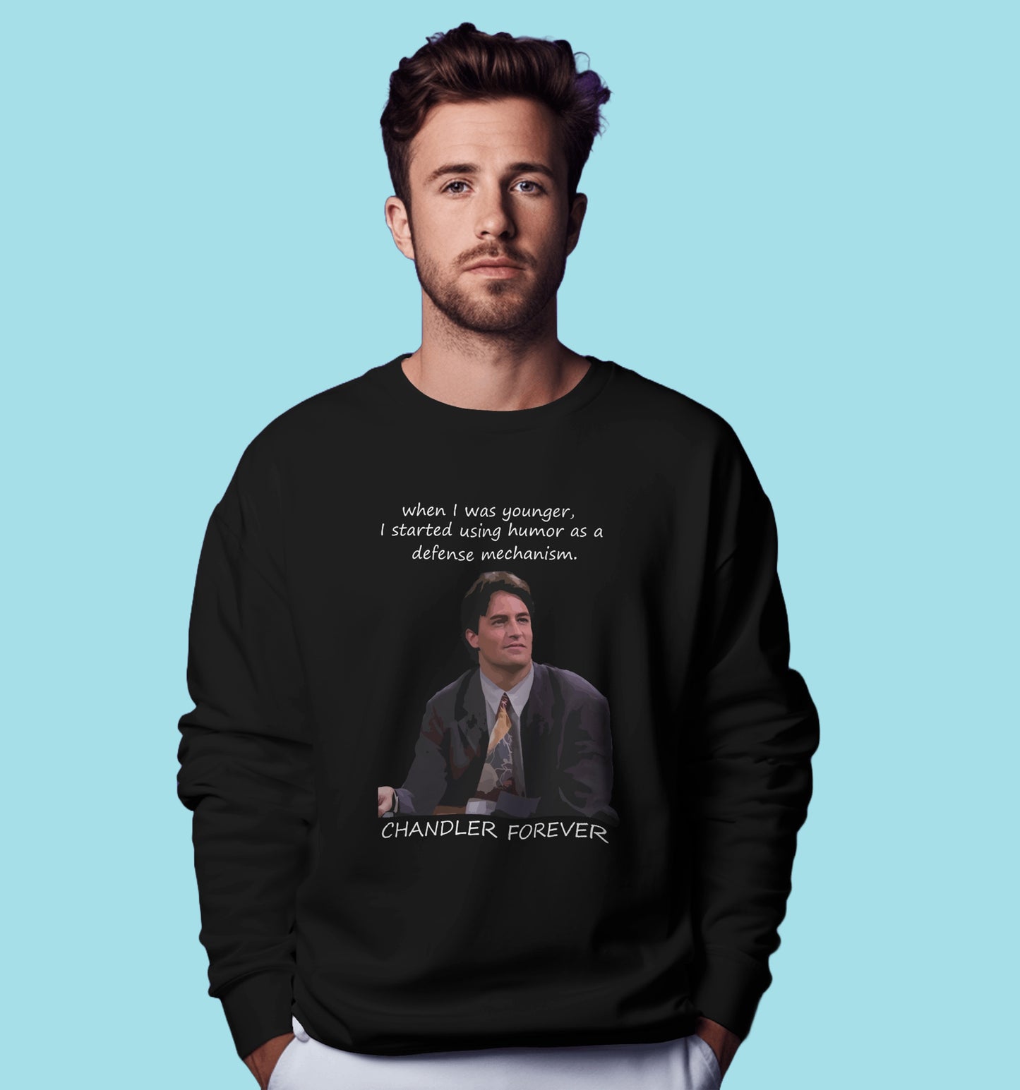 Friends - Chandler Tribute - Defence Mechanism  Sweatshirt In Black - Mon Zurich Originals