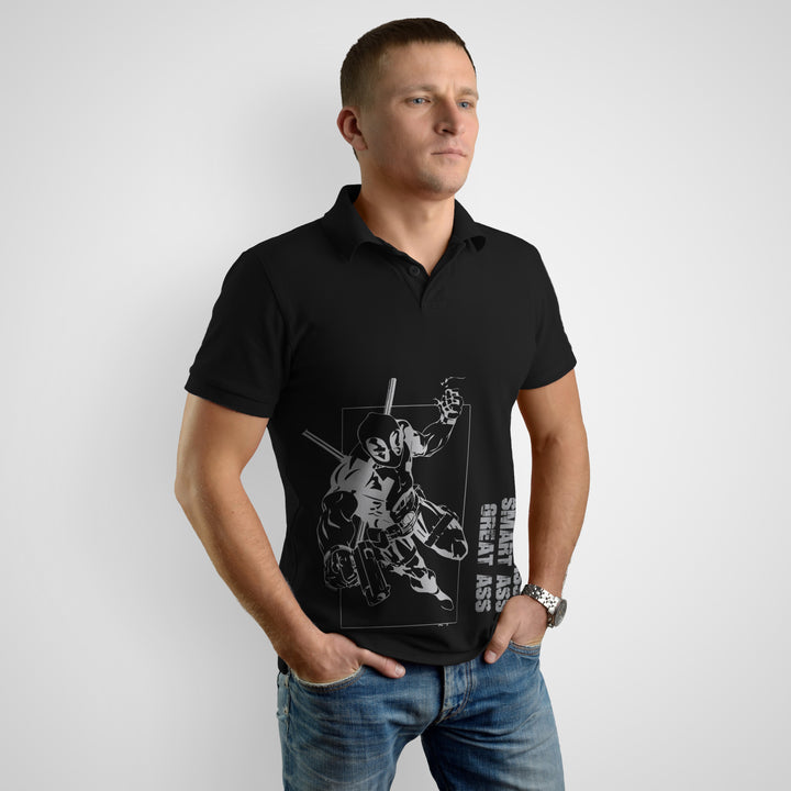 Deadpool Cartoons And Comics Polo T-Shirt In Black - Mon Zurich Fan Art Printed Collection