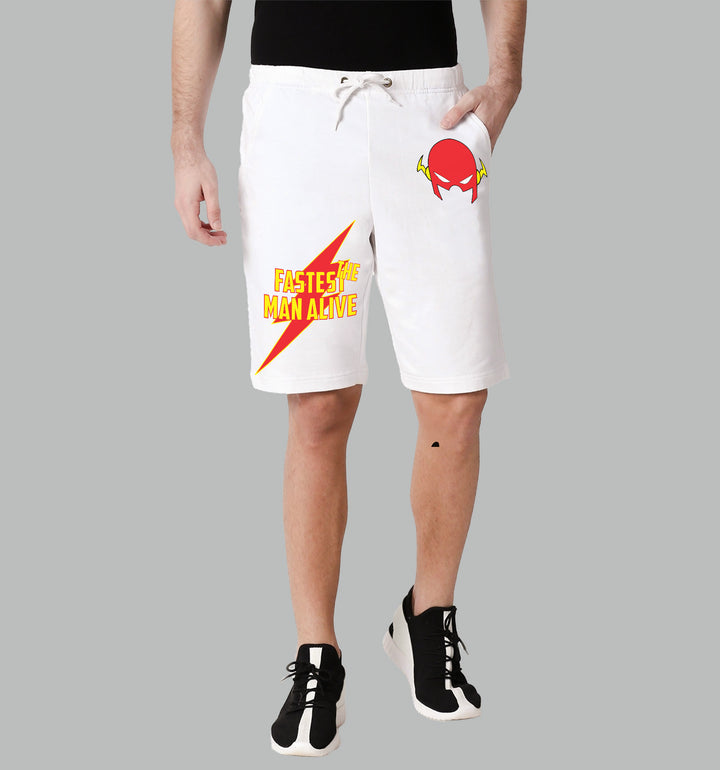 Flash Cartoons And Comics front print Shorts In White - Mon Zurich Fan Art Printed Collection