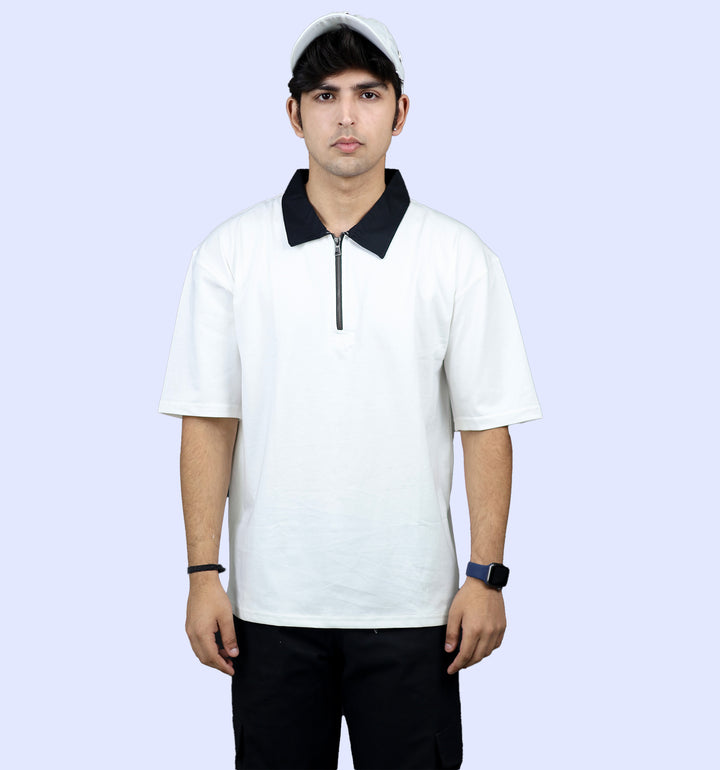 Mon Zurich Plain Oversized Polo T-Shirt In White - Mon Zurich Plain Collection