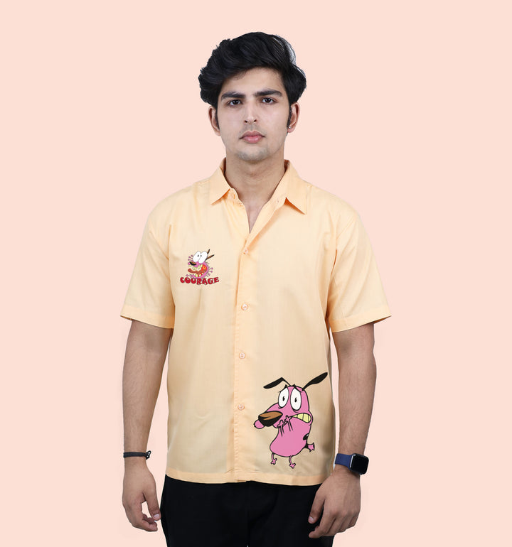 Courage The Cowardly Dog Cartoons And Comics Back print Casual Shirt In Cream - Mon Zurich Fan Art Printed Collection