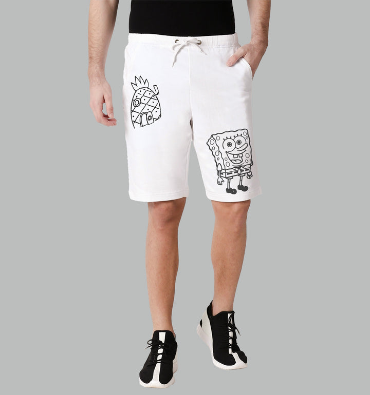 Spongebob Cartoons And Comics Front print Shorts In White - Mon Zurich Fan Art Printed Collection