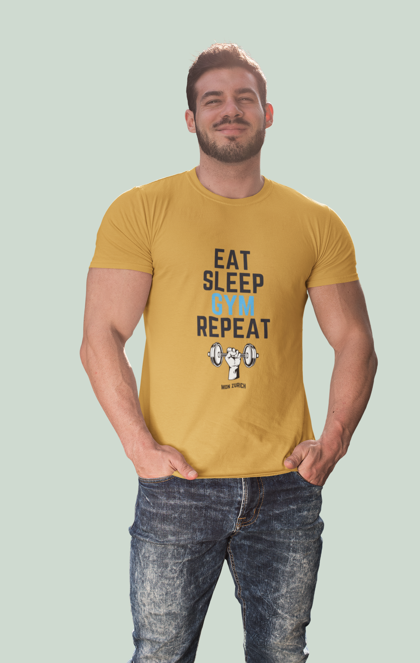 Eat Sleep Gym Repeat T-Shirt In Light - Mon Zurich Originals