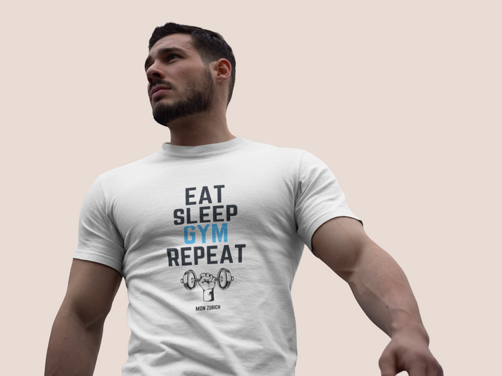 Eat Sleep Gym Repeat T-Shirt In Light - Mon Zurich Originals