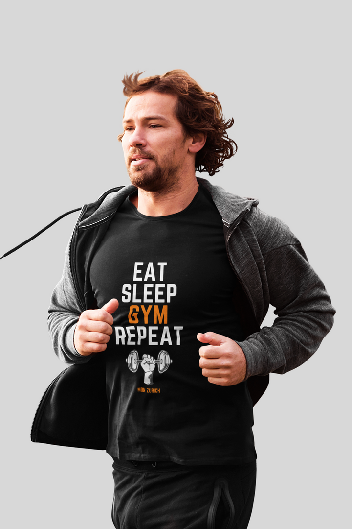 Eat Sleep Gym Repeat T-Shirt In Dark - Mon Zurich Originals